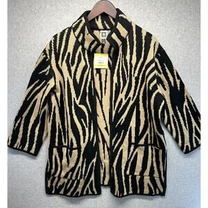 Anne Klein Womens Coatigan Cardigan Coat Medium Animal Camel Brown & Black NWT